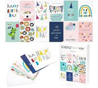 EXERZ Children Birthday Cards 24 Multipack Assorted 12 Designs x 2 - Happy Birthday Cards Including Envelopes，Kids, Boys, Girls