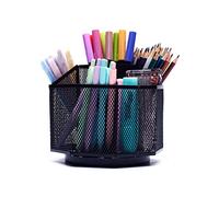 EXERZ Desk Organiser 360 Rotating Pen Holder 5 Compartments Caddy Black