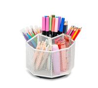 EXERZ Desk Organiser 360 Rotating Pen Holder 5 Compartments Caddy White