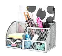 EXERZ Desk Organiser 7 Compartments Mesh Pen Holder Caddy Silver