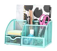 EXERZ Desk Organiser 7 Compartments Metal Mesh Pen Holder Turquoise