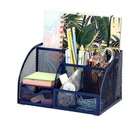EXERZ Desk Organiser 7 Compartments Metal Mesh Pencil Holder Tray Navy