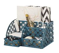 EXERZ Desk Organiser/Mesh Desk Tidy Caddy/Pencil Holder Multifunctional with 7 Compartments(Aegean Blue)