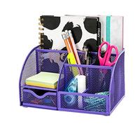 EXERZ Desk Organiser/Mesh Desk Tidy Caddy/Pencil Holder Multifunctional with 7 Compartments - Purple