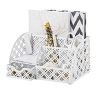 EXERZ Desk Organiser Metal Mesh Tidy Caddy 7 Compartments Drawer White
