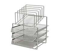 Exerz Desk Organizer 3 Layer Sliding Letter Trays with 5 Dividers - Upright Sections/Paper Sorter/Drawer/Desk File Holder for Office, School (Silver Grey Colour)