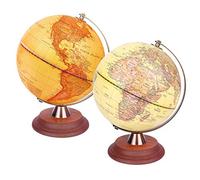 EXERZ Illuminated World Globe 20cm Antique Globe Wooden Stand Metal Arc, Light up LED Lamp, Vintage Colour Modern Map