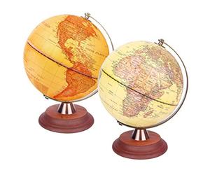 EXERZ Illuminated World Globe 20cm Antique Globe Wooden Stand Metal Arc, Light up LED Lamp, Vintage Colour Modern Map
