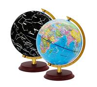 Exerz Illuminated World Globe 20cm Diameter Wooden Base - Political Map in English (Day) - Constellation Stars (Night)
