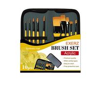 Exerz JH024 Artist Paint Brush Set - 10 pcs Professional Synthetic Hair Brushes in a Travel Case/Perfect for Acrylic Watercolour Gouache & Face Paint - Acrylic, yellow