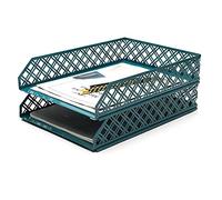 EXERZ Letter Tray 2pcs Stackable Paper Sorter A4 Desk Organiser Aegean Blue