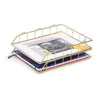 Exerz Letter Trays 2 Pack Stackable A4 Desk Organiser Wire File Holder Gold