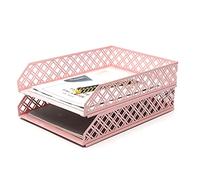 EXERZ Letter Trays 2pcs Stackable Paper Sorter A4 Desk Organiser Light Pink