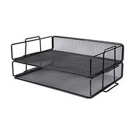 Exerz Letter Trays 2pcs Stackable Paper Sorter/Desk File Tray/Desk Organiser - Metal Rack - Office, School, Home - Black