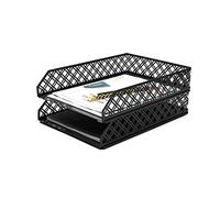Exerz Letter Trays 2pcs Stackable Paper Sorter/Desk Organiser/File Tray for Desk - Wire Mesh Metal File Rack - Black