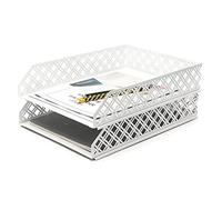 Exerz Letter Trays 2pcs Stackable Paper Sorter/Desk Organiser/File Tray for Desk - Wire Mesh Metal File Rack - Office, School, Home Study (White)