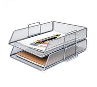 EXERZ Letter Trays 2pcs Stackable Paper Sorter/Desk Organiser/File Tray for Desk - Wire Mesh Metal File Rack - Office, School, Home Study (EX63574-2SILVER)