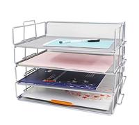 EXERZ Letter Trays 4pcs Stackable Paper Sorter A4 Desk File Organiser Silver