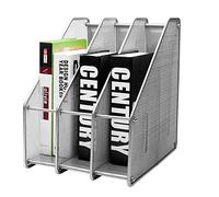 EXERZ Magazine Holder Triple Rack, Mesh Metal - 3 Compartments Vertical - Documents/Notebooks/Folder/Organiser (Silver)