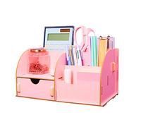 EXERZ MDF Desk Organiser with 7 Compartments Pen Holder Pink
