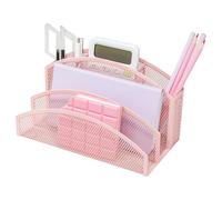 EXERZ Mesh Desk Organiser 3 Tier 4 Compartment Metal Pen Holder Light Pink