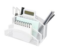 EXERZ Mesh Desk Organiser 3 Tier 4 Compartment Metal Pen Holder White