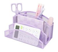 EXERZ Mesh Desk Organiser 3 Tier 4 Compartment Pen Holder Light Purple