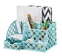 EXERZ Mesh Desk Organiser 7 Compartments Metal Pen Holder Office Turquoise