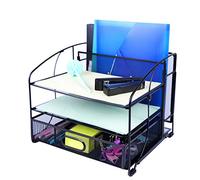 Exerz Mesh Desk Organiser Office Supplies 3 Trays/Desktop File Holder with Sliding Drawer and Hanging File Holder/Paper sorters/Vertical Upright