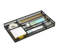 EXERZ Mesh Organiser Tray - Metal Desk Drawer Insert with 6 Compartments - Stackable Office Drawer Organiser for Stationery, Makeup & Accessories (Black)