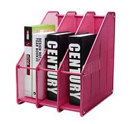 EXERZ Metal Magazine Holder 3 Compartment File Organiser A4 Desk Rack Pink