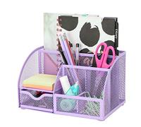EXERZ Metal Mesh Desk Organiser 7 Compartments with Drawer Light Purple