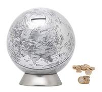 Exerz Money Box Globe, Piggy Bank 16cm Diameter, Political Map, Contemporary Metallic Look, Stainless Steel Base, Educational & Decorative (Silver)