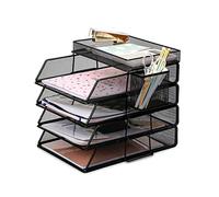 EXERZ Paper Trays Stackable 6pcs including 4 x Sorters, 1 x Top Tray,1 x Side Basket - Metal Desk Organiser/File Holder - Office, School