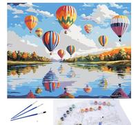 EXERZ Rolled Up Canvas Paint by Numbers Kits 30x40cm Landscape Balloon | 20 Colours, 2 Brushes, Compact Gift Box - Ideal Travel Art Set for Kids & Adults, Beginners & Artists