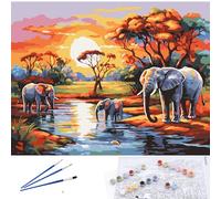 EXERZ Rolled Up Canvas Paint by Numbers Kits 30x40cm Landscape Elephant | 20 Colours, 2 Brushes, Compact Gift Box - Ideal Travel Art Set for Kids & Adults, Beginners & Artists