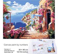 EXERZ Rolled Up Canvas Paint by Numbers Kits 30x40cm Landscape Sea | 20 Colours, 2 Brushes, Compact Gift Box - Ideal Travel Art Set for Kids & Adults, Beginners & Artists