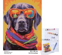 EXERZ Rolled Up Canvas Paint by Numbers Kits 30x40cm Portrait Funny Dog | 20 Colours, 2 Brushes, Compact Gift Box - Ideal Travel Art Set for Kids & Adults, Beginners & Artists