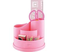 EXERZ Rotating Pencil Holder with Safety Scissors Ruler and Clips Pink