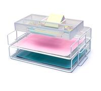 EXERZ Stackable Letter Trays 2 Pack with Memo Holder Desk Organiser White