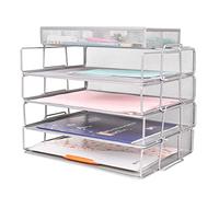 Exerz Stackable Paper Sorters 4pcs with an Accessory Organiser/ 4 Tiers Letter Trays with Extra Divider Memo Holder On Top - Metal Desk Organiser Office, School, Home