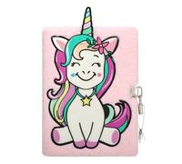 EXERZ Unicorn Lockable Diary - A5 Fluffy Notebook with Padlock and Keys - 22 x 16 cm - Pink Cover - Ideal for Girls, Kids’ Journaling, School Notes, Gifts