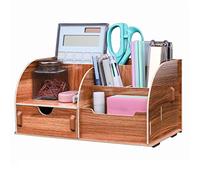EXERZ Wooden Desk Organiser/Desk Tidy Caddy/Pen Holder - Remote Holder with 7 Compartments - Assembly by Youself Easily (Wooden)