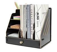 EXERZ Wooden Desk Organiser with Drawer A4 Paper Sorter 3 Tier MDF Black