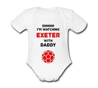 EXETER Shhhh! I'm watching with Daddy Mummy Grandad Unique Football Babygrow Cute Personalised Funny Baby Vest Grow Boys Girls Unisex Gift Babygrow Bodysuit CITY