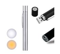 Exeton - Pen Torch Reusable, Diagnostic Medical Penlight USB Rechargeable LED Pen Ligh for Nurses Students Doctors, Mini Flashlight with Dual LED Bulbs, Magnetic Cap, Pocket Clip (Silver)