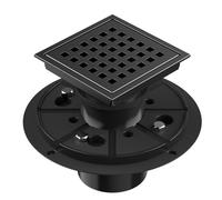 EXF Square Shower Drain 4-3/8 Inch Matte Black, Stainless Steel Shower Floor Drain Kit with ABS Flange, Removable Cover Grid Grate, Hair Strainer
