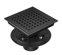 EXF Square Shower Drain 6 Inch Matte Black, Stainless Steel Shower Floor Drain Kit with Flange, Removable Grid Grate, Hair Strainer, Not Fit for Bathtub