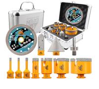 EXFEIN Diamond Tile Hole Saw Kit 11pcs - Tile Drill Bits /6/8/20/35/50/68mm + 20mm Finger Milling Bit + 50mm Chamfer Bit + Hex Adapter+ 115mm Diamond Disc for Porcelain Tiles Marble