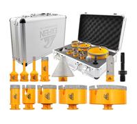 EXFEIN Tile Hole Saw Kit 12pcs - Diamond Core Drill Bits Set (1/4"-4") & SDS Adapter for Tile Porcelain Ceramic Marble Granite with 4/5" Diamond Finger Bit and 2" Chamfer Bit Trimming Holes